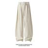 Men Loose Wide Leg Linen Like Curved Cut Casual Long Pants