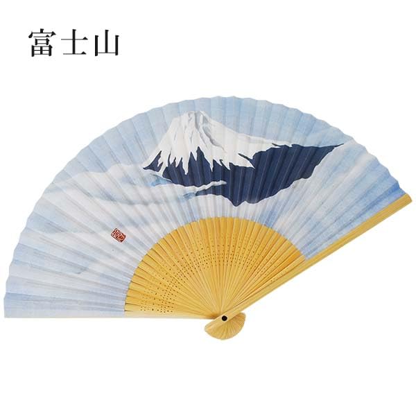 Kimono Folding Mount Fuji Paper White Bamboo Shojuan [Stylish Iroha] Fan, Design, High-Quality Fan, Carving, Men's, 22cm,