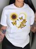 Women's Comfit Sunflower T-Shirt Sunflower with Butterflies Women's Comfit T-shirt Casual Crew Neck Short Sleeve Top