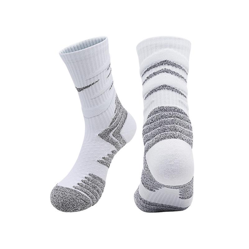 Summer Elite Men's Anti-slip Mid-calf Sports Socks: Durable, Thick, Towel Bottom, Perfect for Basketball & Cycling.
