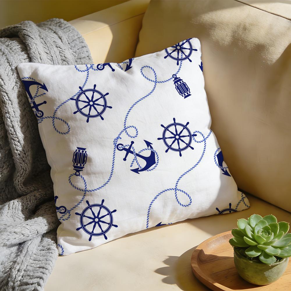 Marine Theme Rudder Anchor Animals Cushion Cover Washed Linen Soft Breathable Decorative Case For Sofa Home Pillow Cover