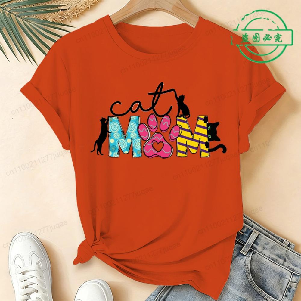Summer Fashion Women Tshirt Short Sleeve Women Tshirt Ladies Tee Shirt Top Cat Mom Print Graphic T-Shirts Female Camisetas Mujer