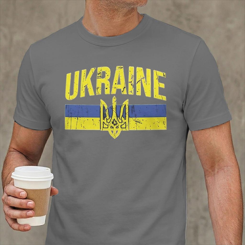 Ukraine Symbol Unisex T Shirt Ukrainian Trident Novelty Tee Shirt Short Sleeve Round Collar Tshirts Cotton Gift Idea Clothes