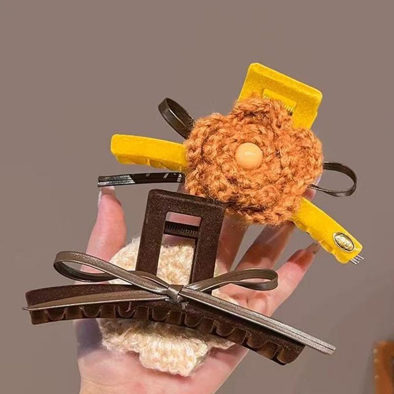 1PCS Fashion Sweet Headwear Hairpin Woolen Flower Bow Shape Hairpin Hair Clip Shark Claw Hair Accessories for Women