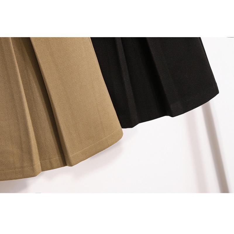 Dimanaf 2024 Nye Høst Vinter Pluss Størrelse Lange Dameskjørt Ensfarget A-linje Oversize Dame Elegant Høy midje Plisserte skjørt