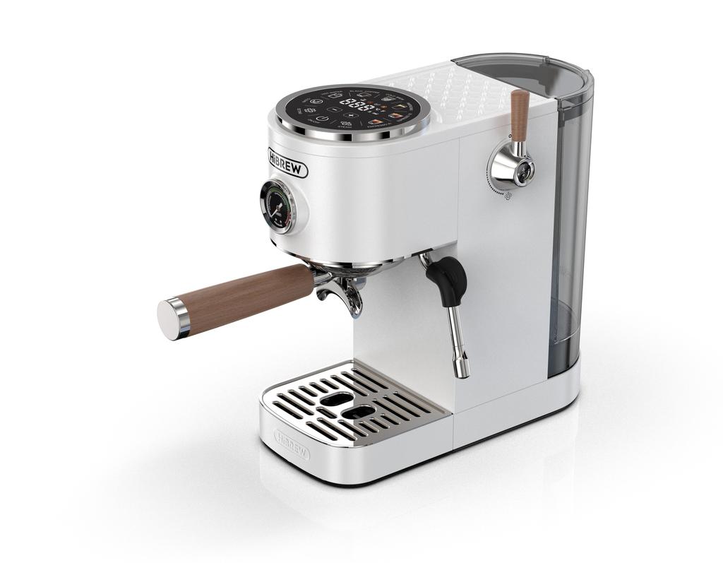 HIBREW H13 Poloautomatický kávovar na espresso s 20 bary, duální regulací teploty, dvěma bojery, velkým dotykovým displejem a parní tryskou z masivního dřeva.