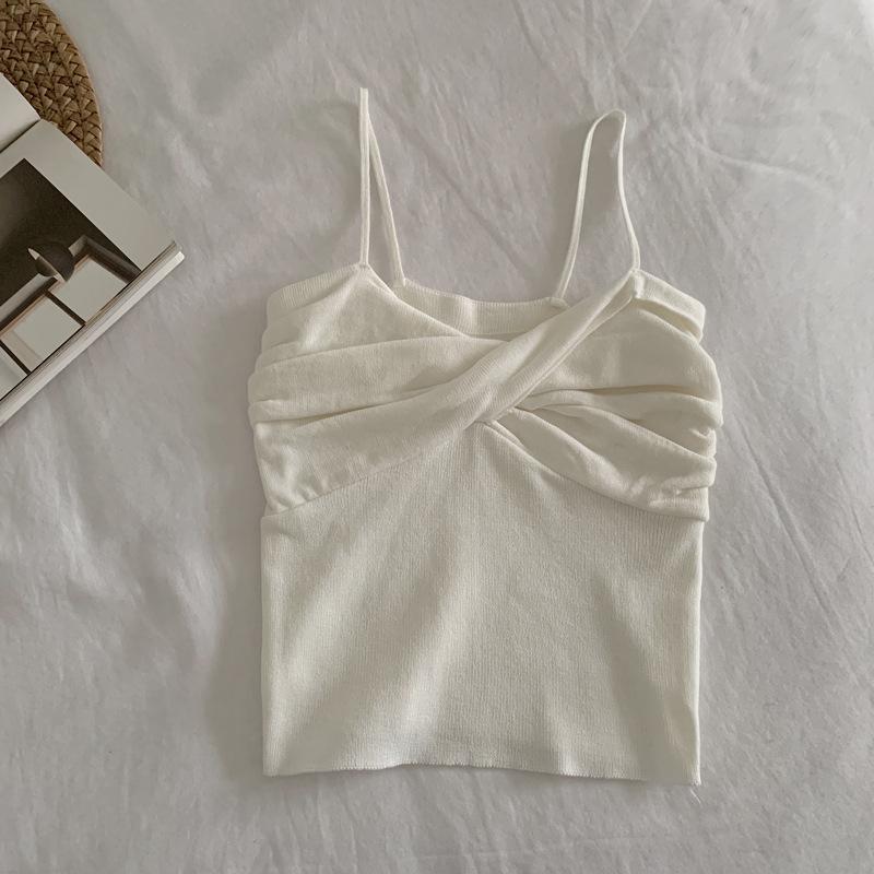 Sommer Koreanischer Stil Einfarbig Innen Brust gewickelt Neuer Stil Schlankmachend Nabel freiliegend Vielseitiges Schlankes Strick-Camisole Damen Trendig