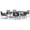 VidaXL Garden Dining Set Cushions 7 Pcs Black Rattan and Steel 3187071