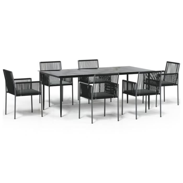 VidaXL Garden Dining Set Cushions 7 Pcs Black Rattan and Steel 3187071