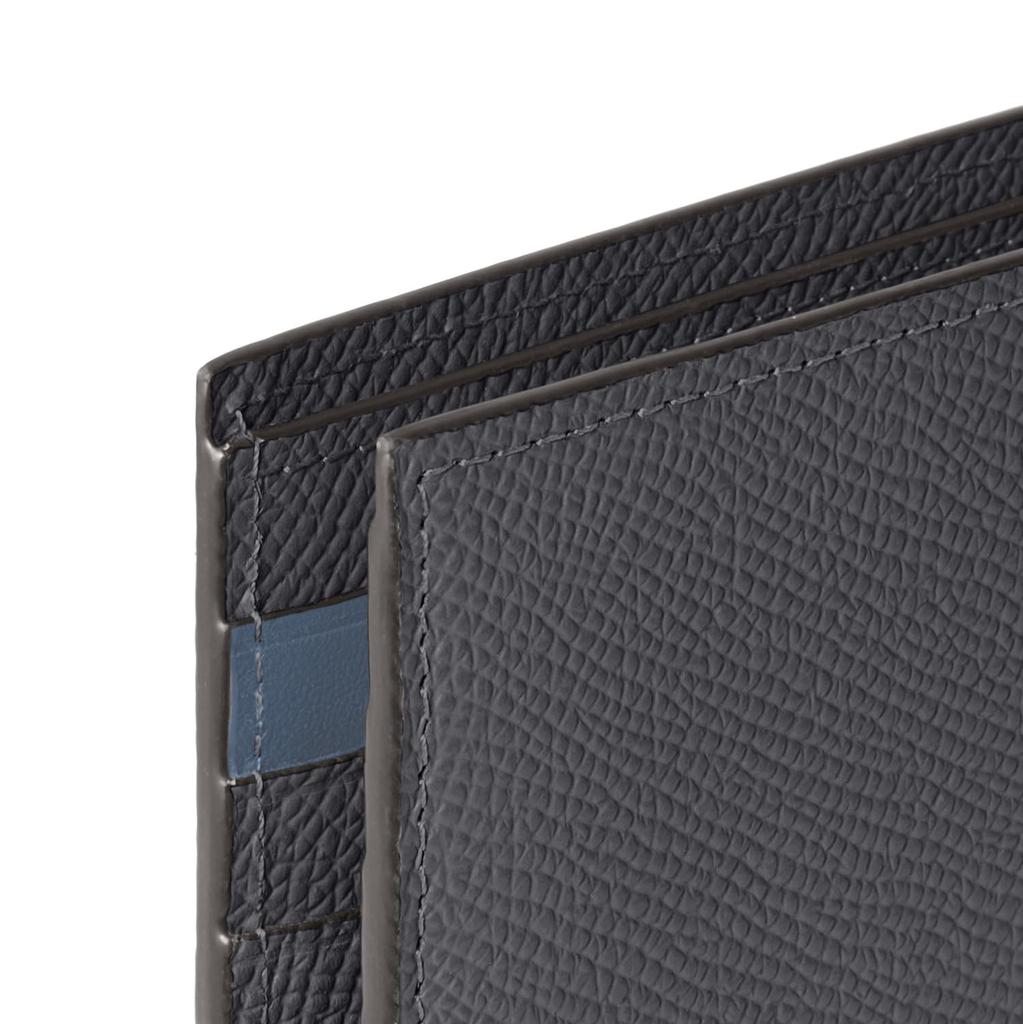 BONAVENTURA Bi-Color Bifold Wallet in Nobile Leather [Charcoal Gray x Jeans Blue]. Made with European-grade leather for a minimalist look. Thin and
