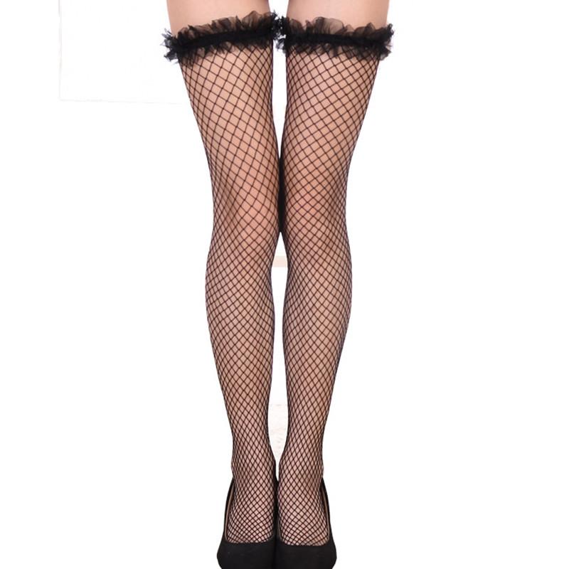 Sexy Women Fishnet Stockings Thigh High Mesh Stocking Lace Floral Lolita Mesh Socks Over Knee Lovely Exotic Apparel Hosiery Sox