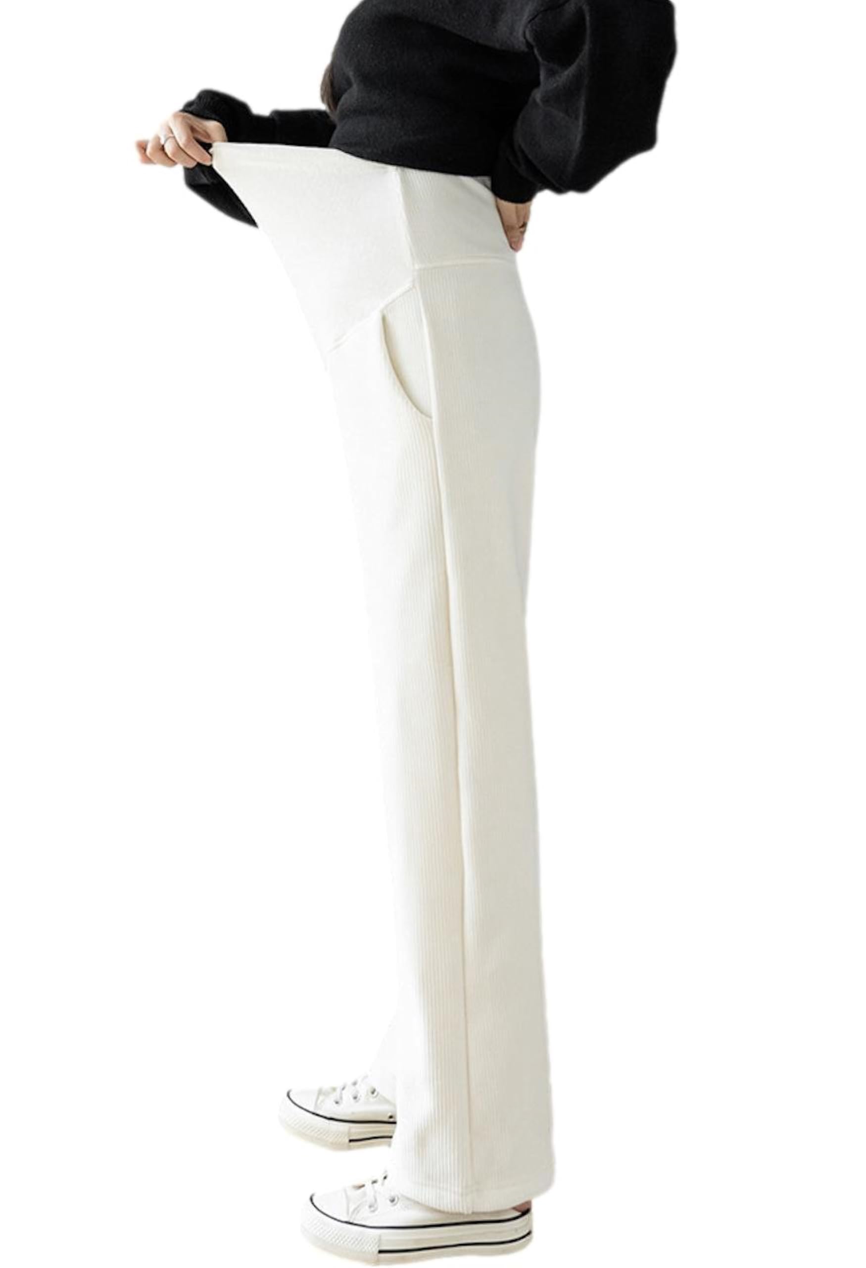 

J-Scott Women s Corduroy Maternity Pants with Elastic Waist, Straight Fit, Fleece Lining, and Pockets, Solid Ivory, JS24-IV-L