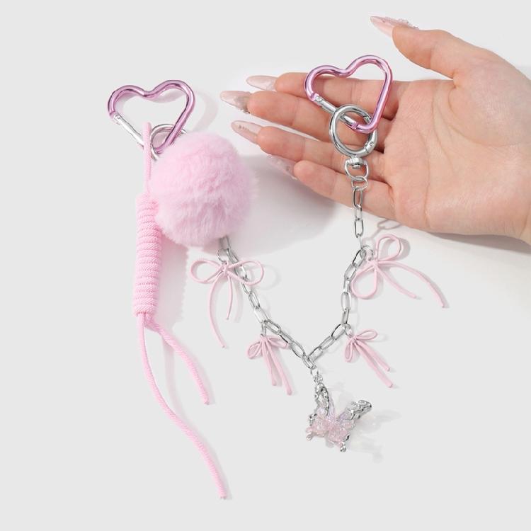 Bows Keyring Creative Car Key Chain Heart Keychain Braided Rope Keychain Ornament Plush Pompoms Bag Charm for Backpack
