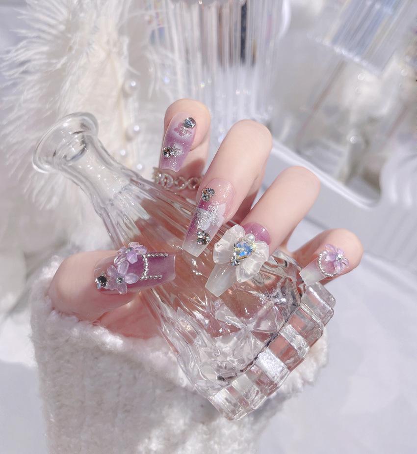 Premium Long Sparkle Handmade Faux Nails - Brightening Nail Art Stickers