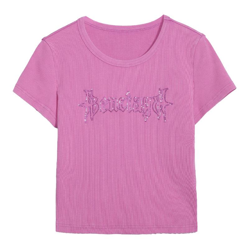 Tuogu Spicy Girl Sequin Slim Fit T-Shirt - Women s Short Sleeve Summer Top S