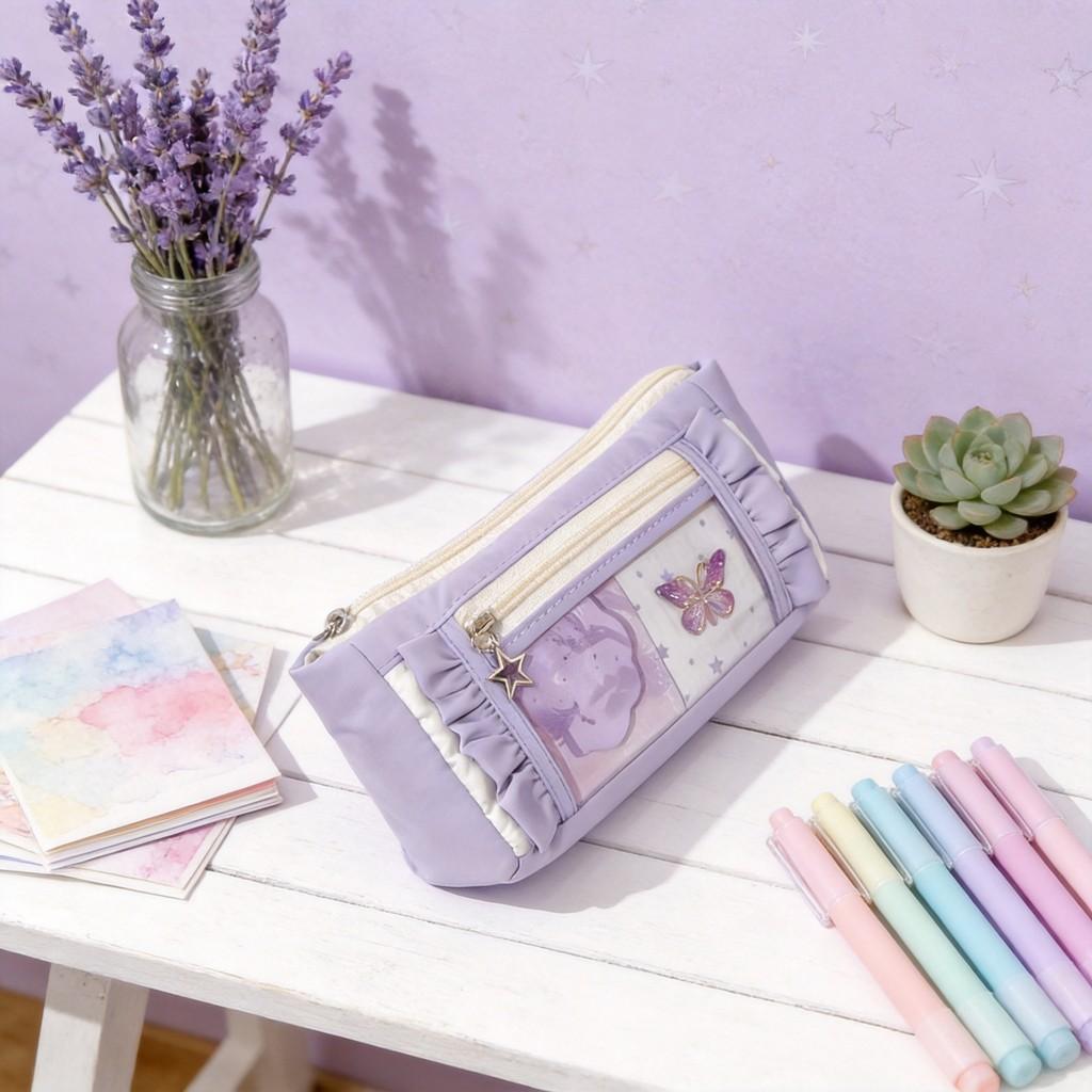 Cute Dual Butterfly Star Window Organizer With Durable Fabric For School Supplies