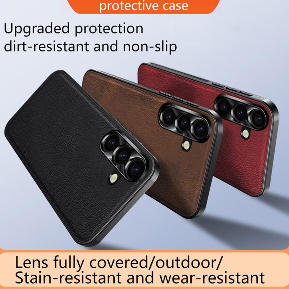 For Samsung Galaxy S24+ Case PU+TPU+PC Phone Back Cover with Metal Lens Frame