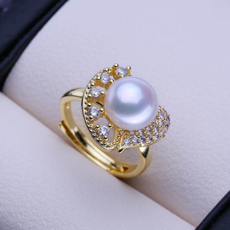 LSOOYH Inele de perle de apă dulce naturală pentru femei, inel de inimă boemă de culoare aurie, bijuterii de perle, cadou de aniversare