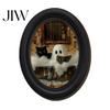 Unique Housewarming Gifts Halloween Wooden Door Hanging Sign, Oval Gothic Black Cat Ghost Wall Plaque, Retro Decoration Waterproof Decor Art