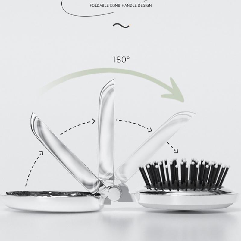 Pieptene de păr Oglinzi portabile pliabile Descurcă capul periei de păr Masaj pentru scalp Oglindă de machiaj Instrument de coafură Antistatic