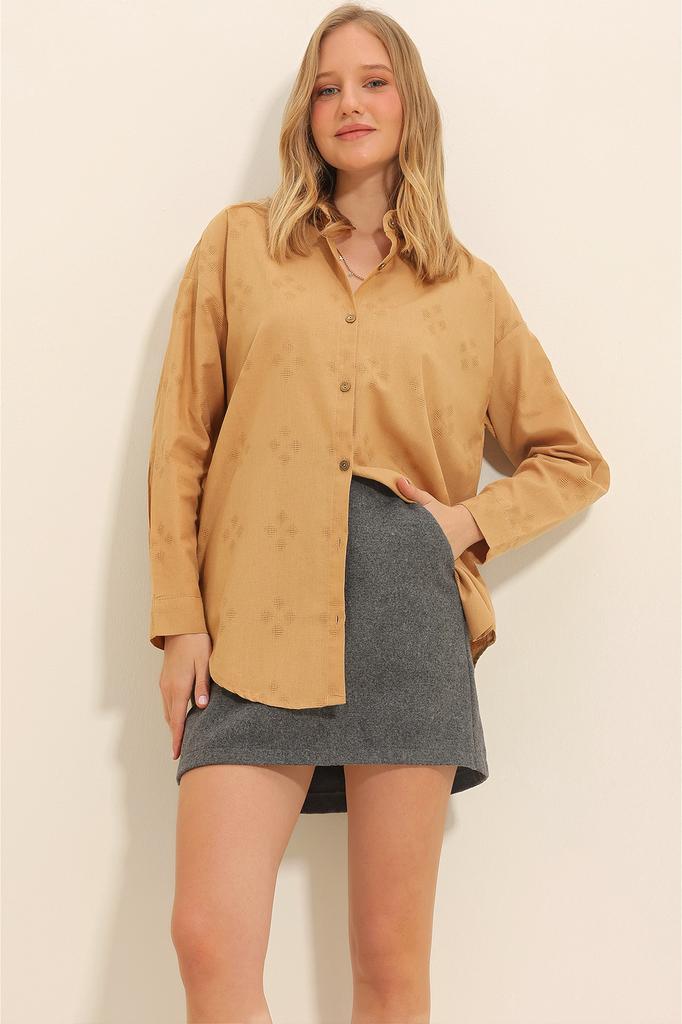 Damen Hemd Neue Saison Mode Fuchsia Motiv Oversize Leinen Hemd