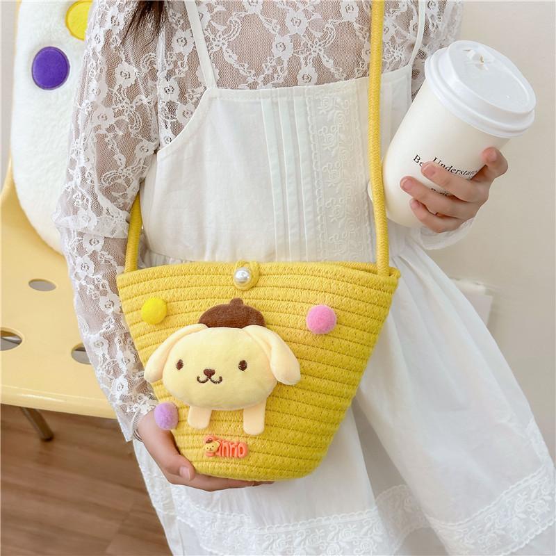 Adorable Cartoon Children Bag Cute Plush Teddy Woven Spring Summer Crossbody