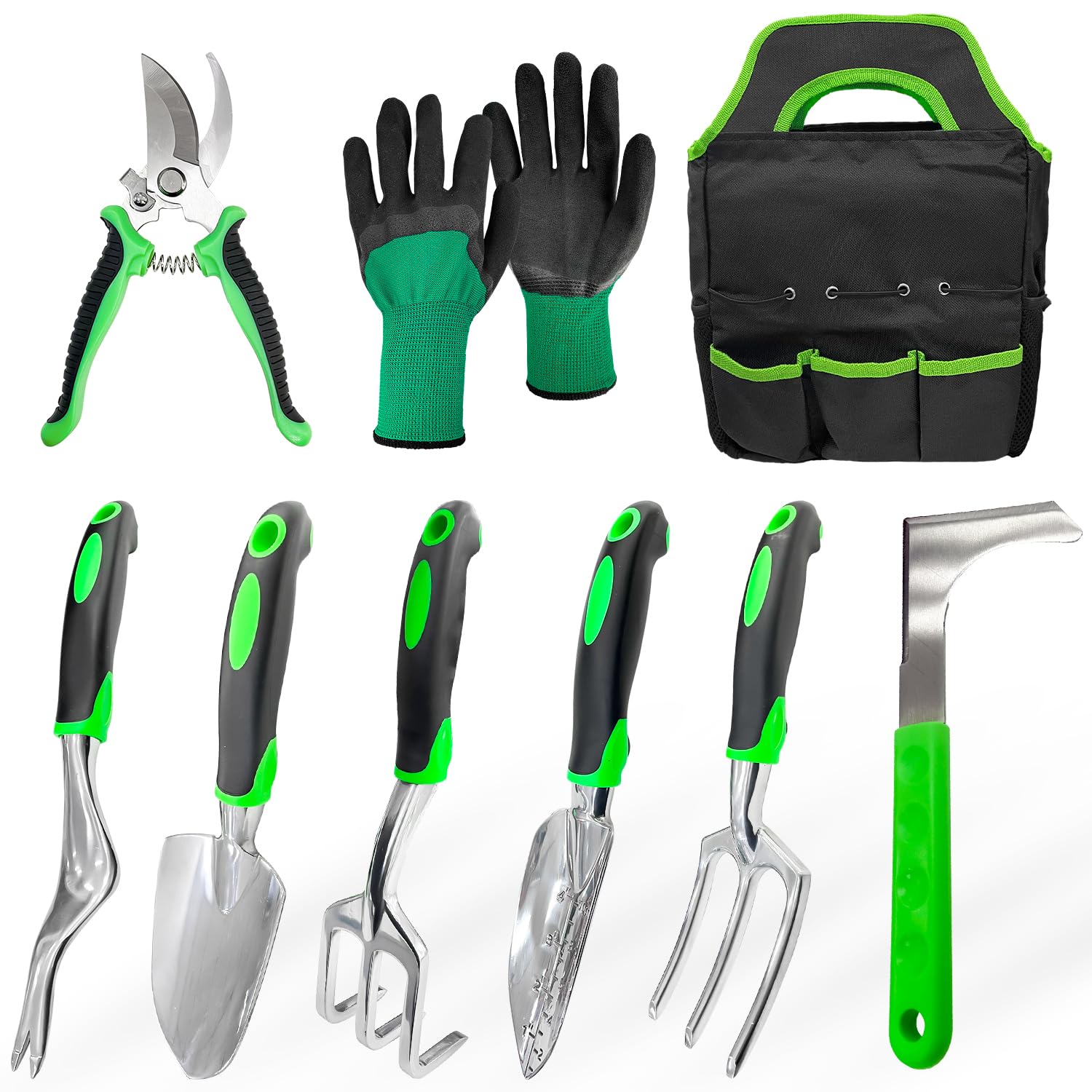 

Socpuro Garden Tool Hand Gardening Tool Transplanting Pruning and Gardening Tools for Hand Home and Storage Bag Included 9-Piece Set, Shovel, Kit, зелёный