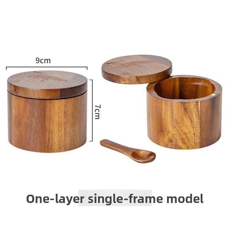 Acacia Wood Salt and Pepper Shaker Set - Natural Wooden Spice Jar with Secure Airtight Lid for Kitchen Pantry Storage