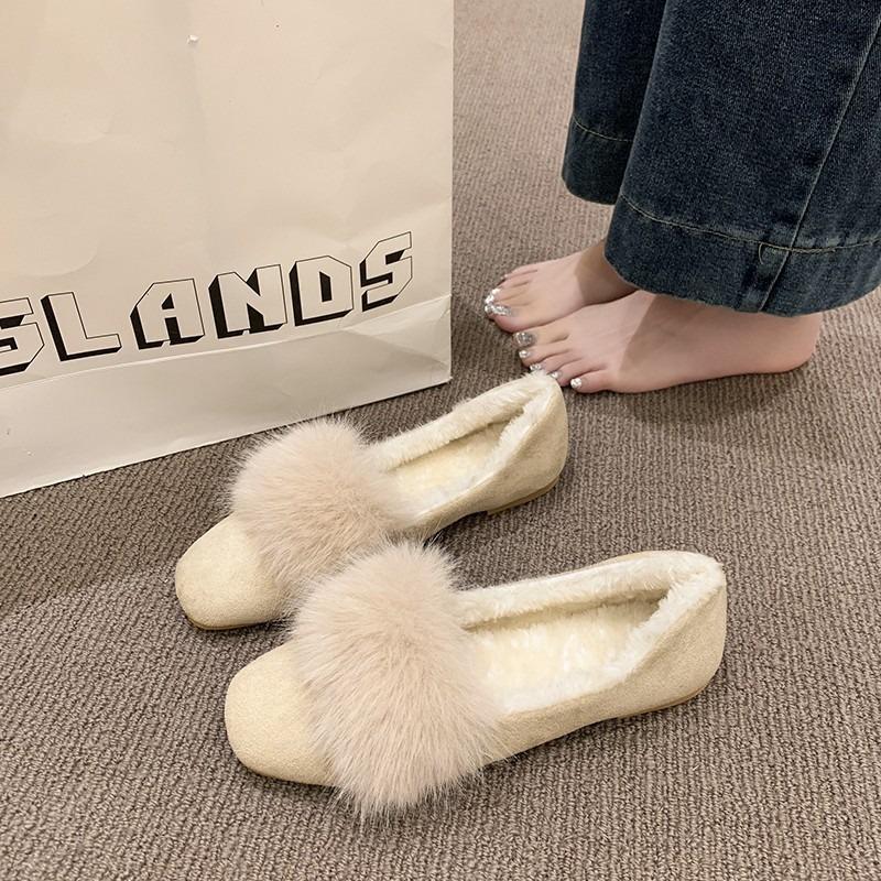 Concise Lambwool Moccasins Femme Curly Sheep Fur Flats Woman Warm Plush Loafers Winter Cotton Shoes Women Furry Ballet Shoes