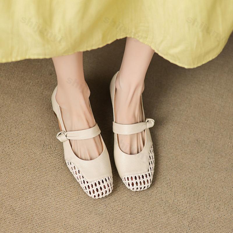 Fashion Women Fashion Casual Single Shoes Summer 2025 New Hollow Breathable Square Head Shallow Mouth Pumps Comfortable Elegant Sandals