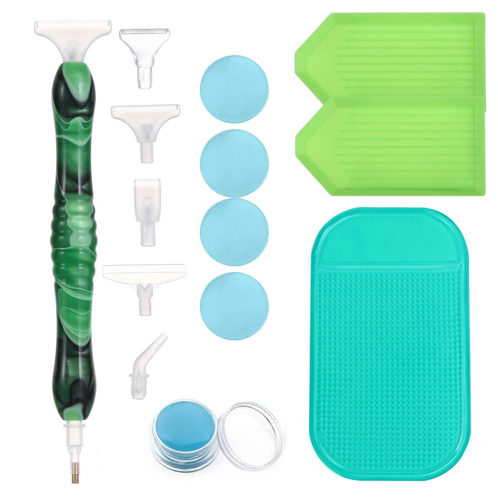 5D Resin Diamond Painting Pen Alloy Replacement Pen Heads Multi Placers Point Drill Pens Diamond Painting Mat Glue Clay Tray Set