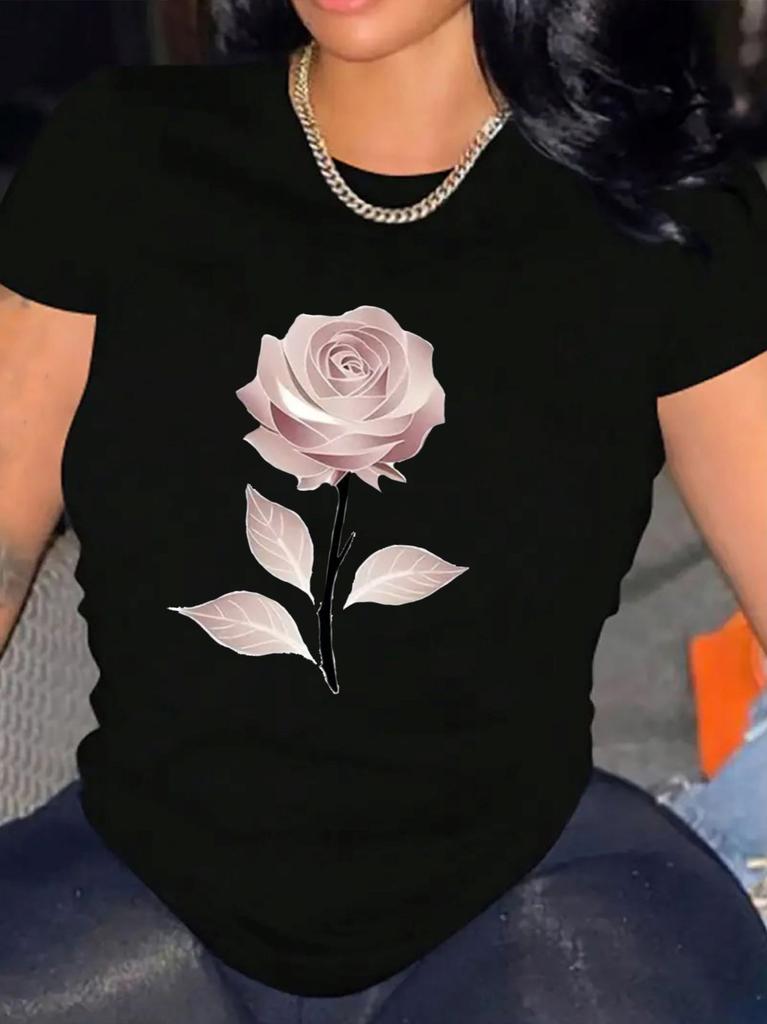 Rose Print Black T-shirt