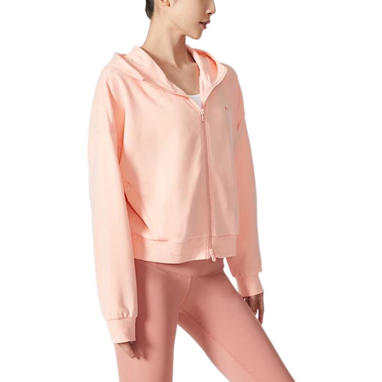 Li Ning Trainingsserie Einfarbiges Stickerei-Buchstabenlogo Reißverschluss-Hoodie Damen-Hoodies Leuchtend-Lotus-Orange AWDS952-3