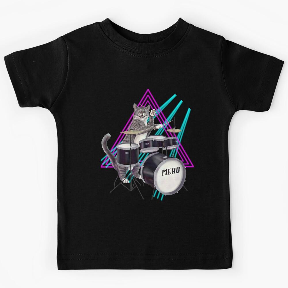 Cat Drummer - Rock band kitty playing the drums Kids T-Shirt 110