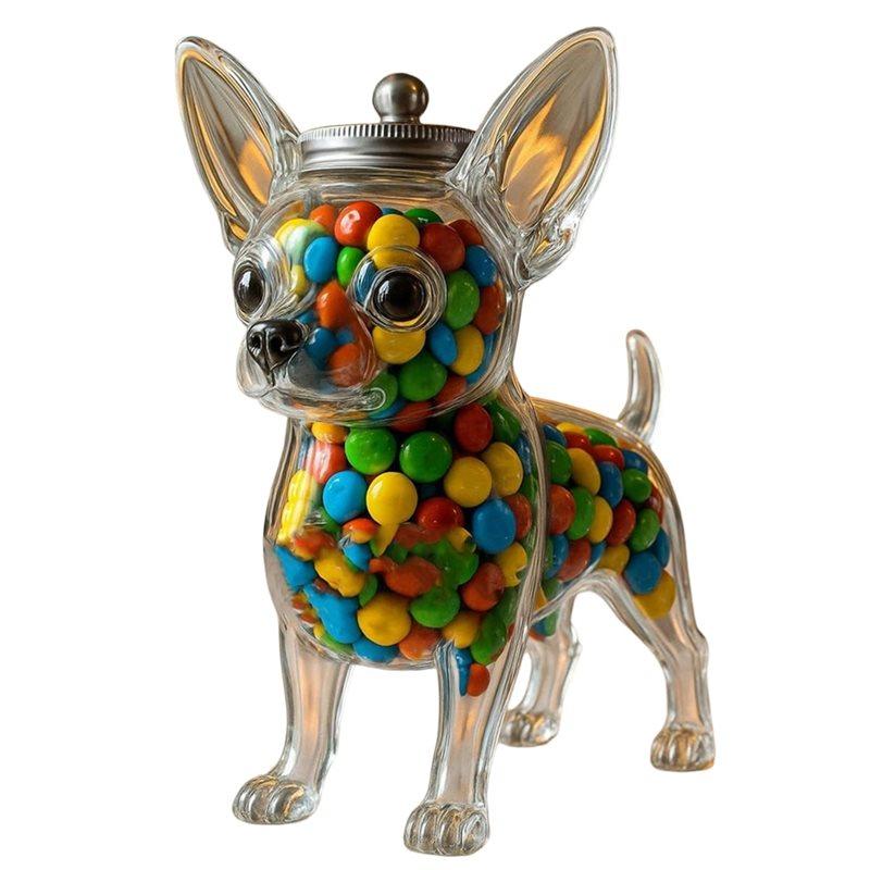 

Airtight Glass Chihuahua Shaped Pet Food Storage Container Freshness Preserving Dog Treat Jar For Kitchen-B61B