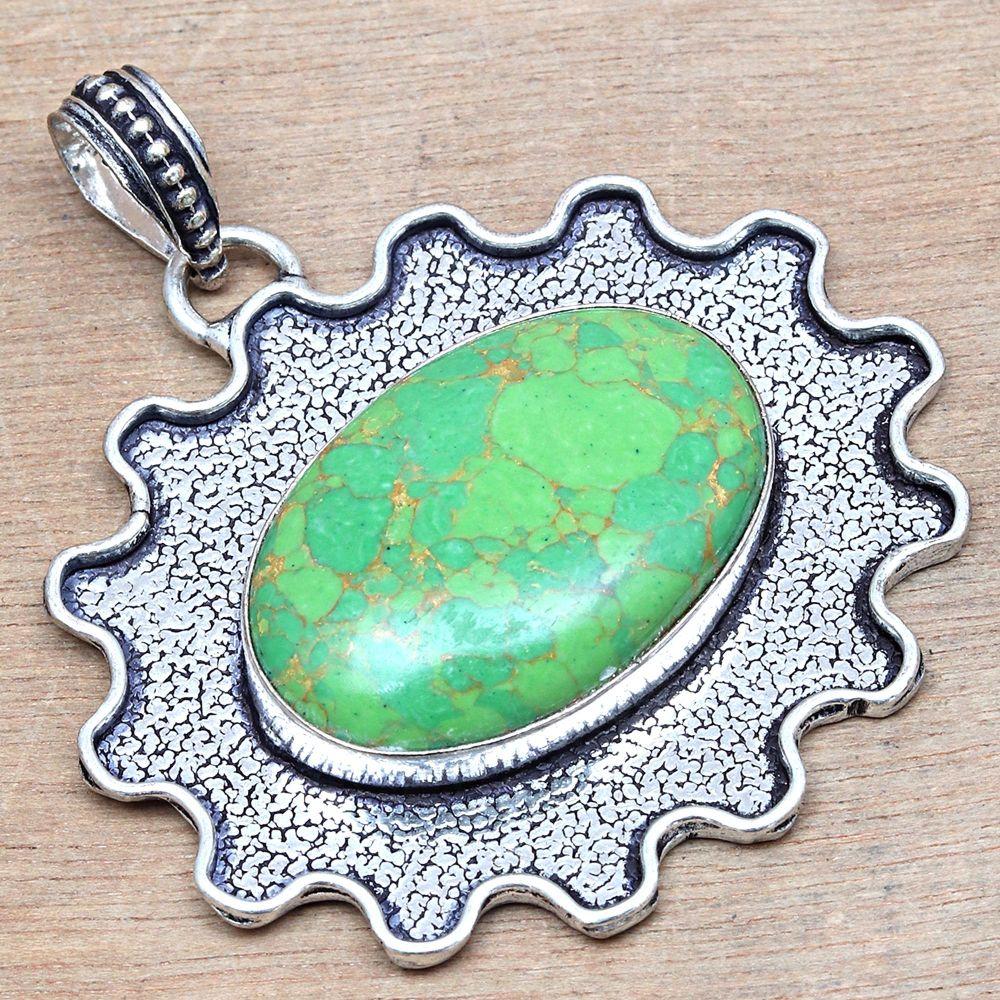 Necklace Green Turquoise Gemstone Handmade Gift For Her Silver Jewelry 2"