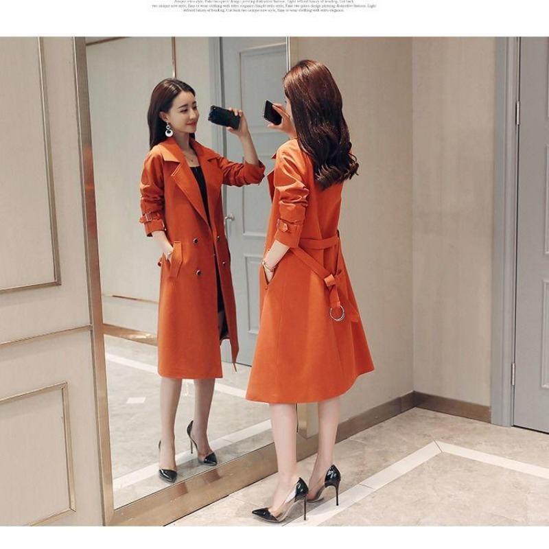 Windbreaker Female Trumpet Sleeves Over The Knee Loose Tie Coat Double-breasted Coat