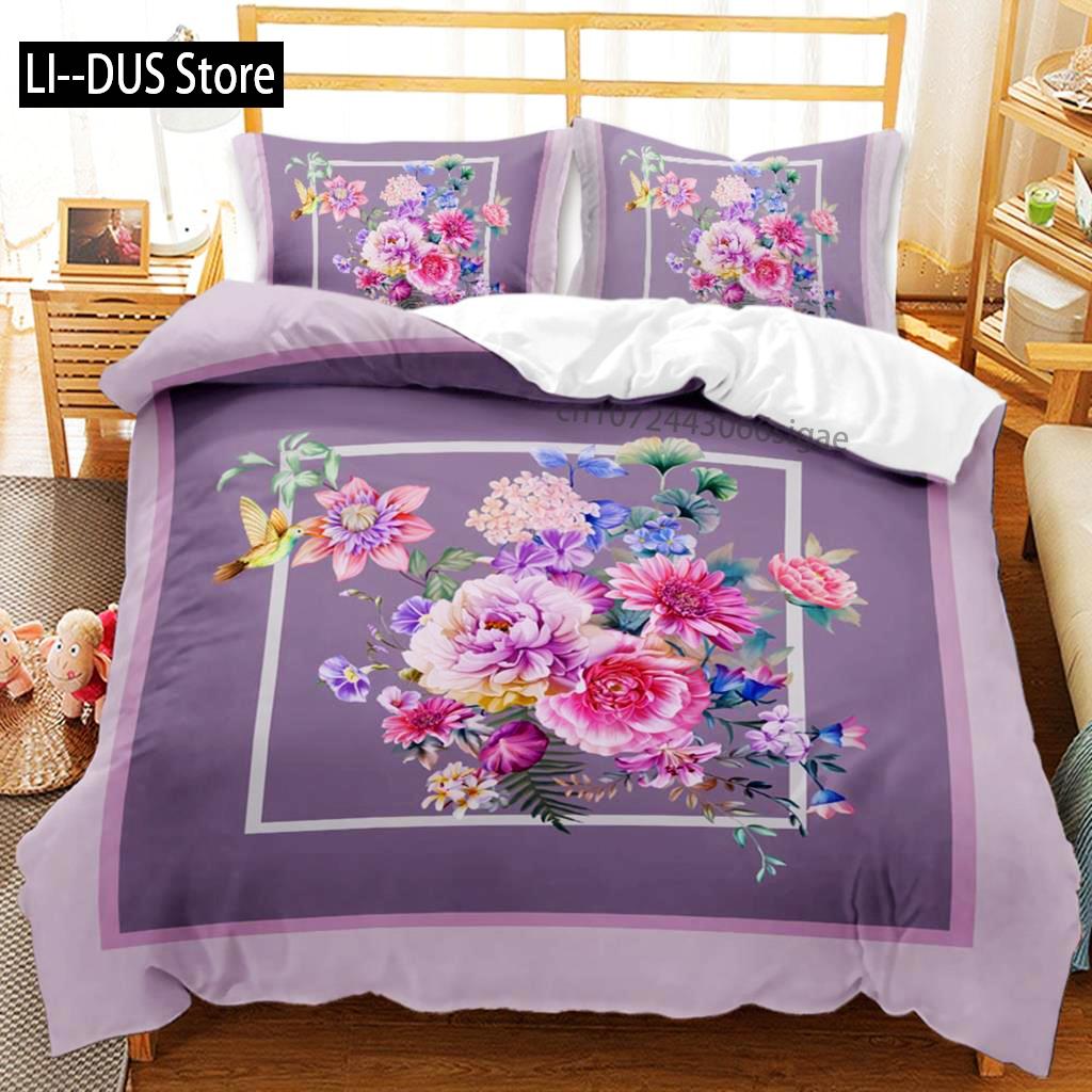 Flower Duvet Cover Set Microfiber Blooming Flowers Gift Flower Theme Bedding Set For Adults Double Queen King Size Quilt Cover