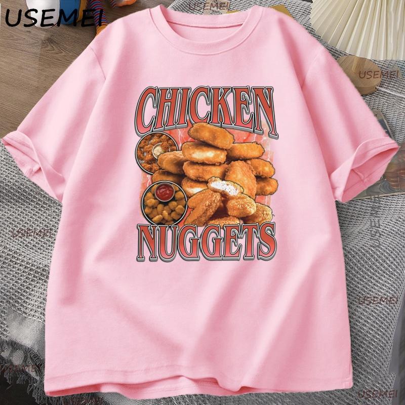

Chicken Nuggets Rap Vintage Graphic T Shirt Men Funny Retro Food Lover Tees Aesthetic Trendy Y2K Streetwear Tops XL рожевий