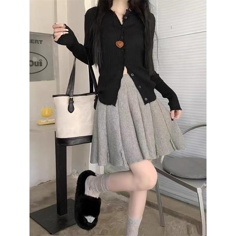Autumn/Winter Women's Knitted Skirt High Waist A-line Skirt Half Body Skirt Women's Bag Hips