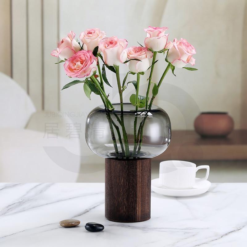 Γυάλινο Βάζο Διπλής Στρώσης Ξύλινο Βάζο για Λουλούδια Αξεσουάρ Διάταξης Λουλουδιών Υδροπονία Τεράριο Αξεσουάρ Διακόσμησης Σπιτιού