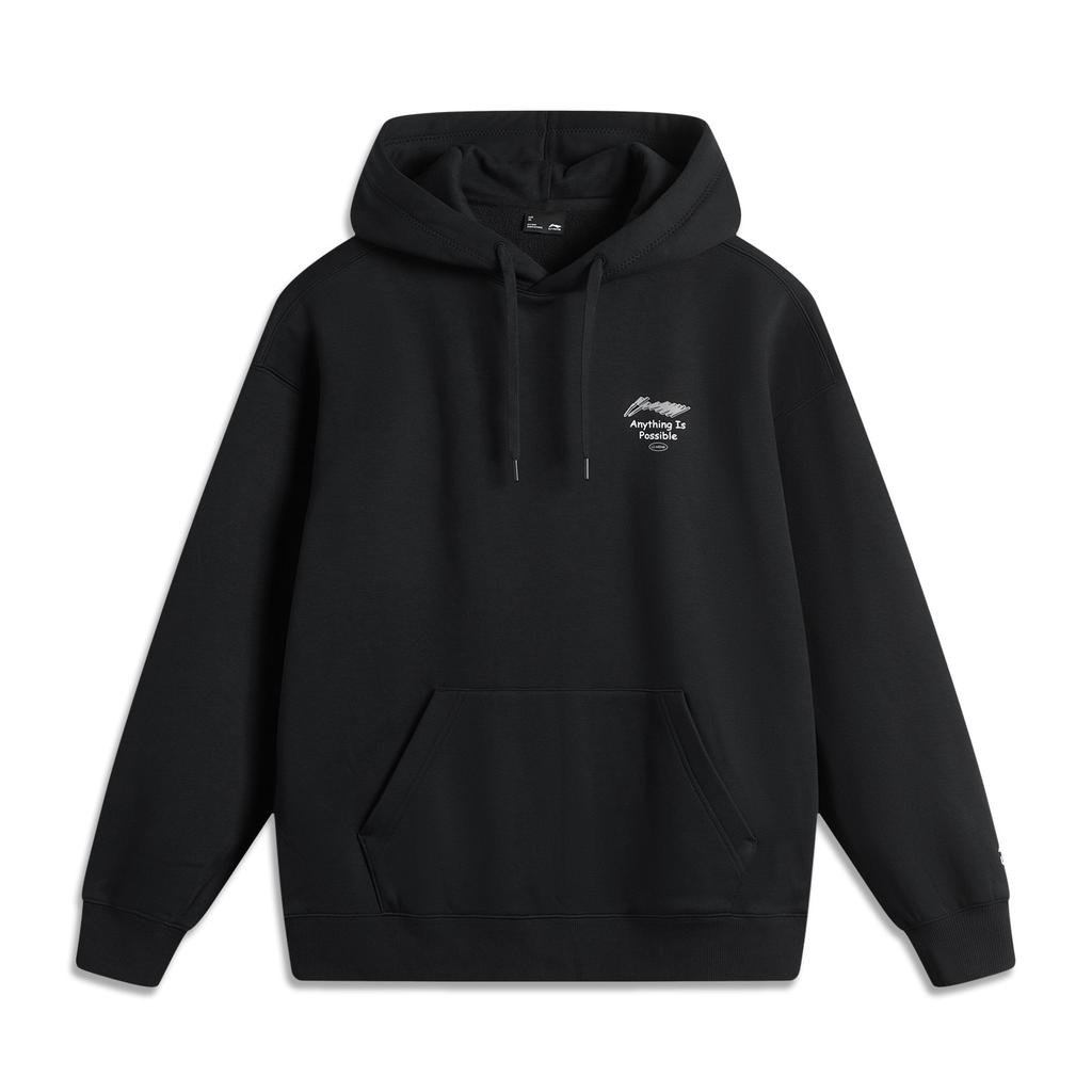 Li Ning Sportovní lifestylová série Americký retro minimalistický ležérní antistatický antibakteriální pohodlný mikina s kapucí Unisex mikiny Černá AWDUA05-4