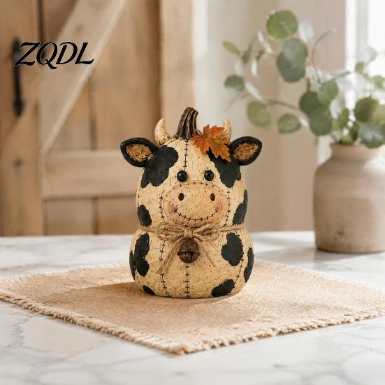 Rustic Pumpkin Statue Friends Farmhouse Felt Animal Ornaments, Cute Cow/Pumpkin/Rooster Figurines, Decorative Handmade Animals Thanksgiving Home Decor