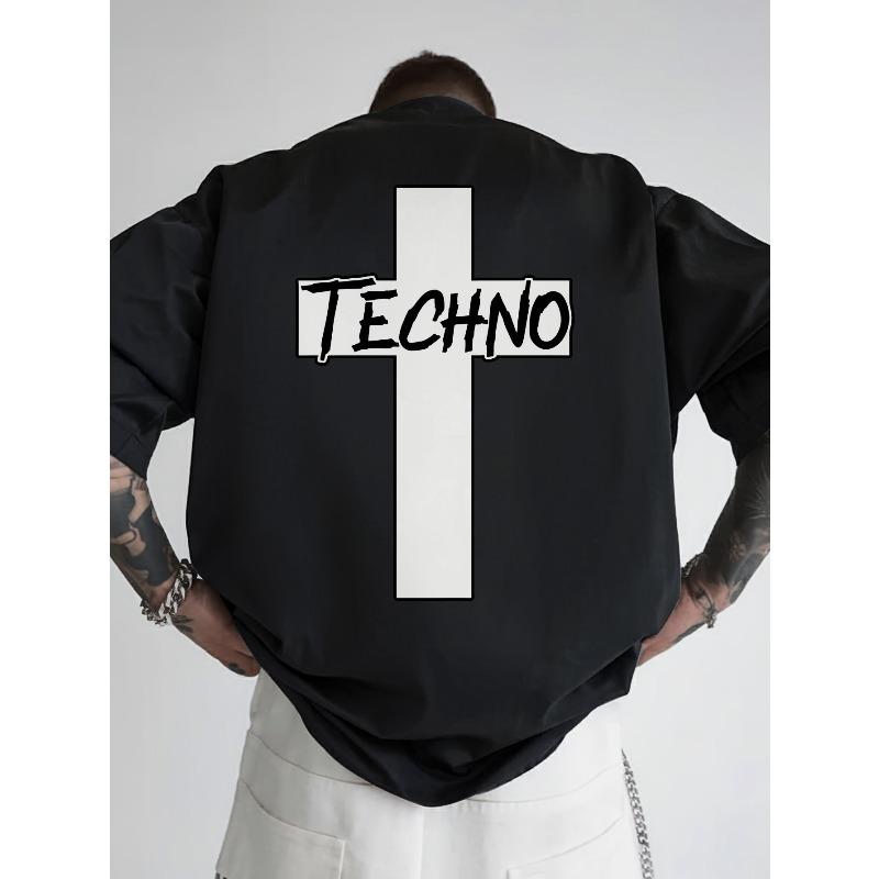 Europäische Größen Herrenmode Bedrucktes T-ShiA Schwarzer Rechteckiger Rahmen mit Weißem Vertikal gestreiftem Aufdruck T-Shirt, Mit Aufdruck auf der Rückseite