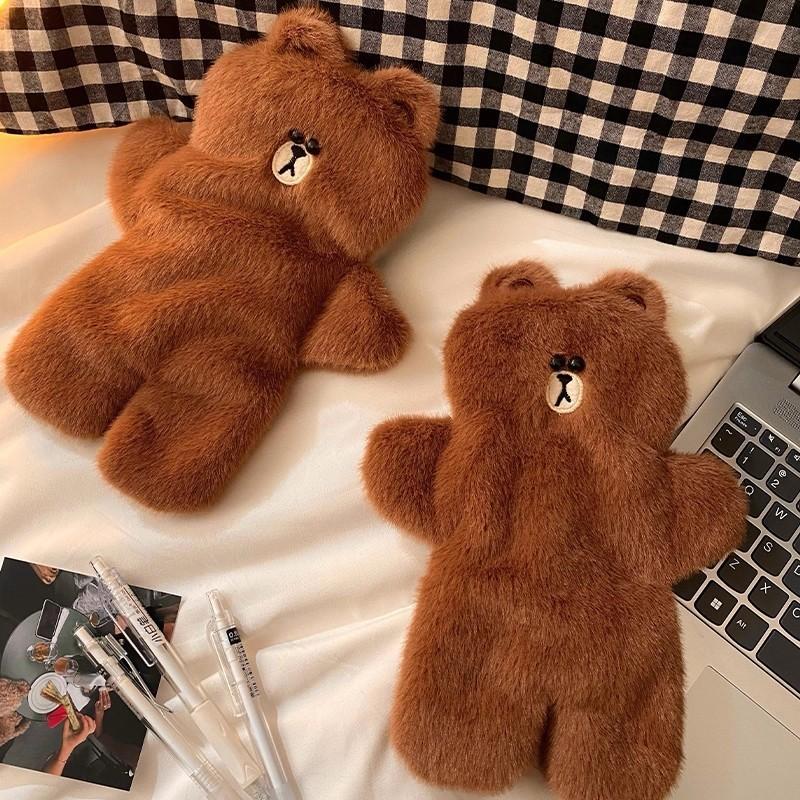 Cute Brown Bear Plush Makeup Bag With Large Capacity For Women And Teens