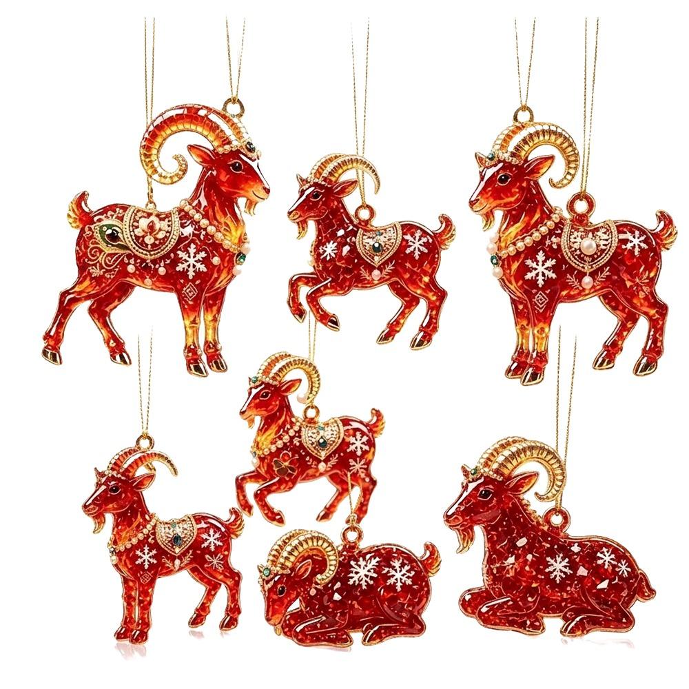 2D Flat Goat Pendant Shining Animal Hanging Decoration Zodiac Goat Souvenir  Holiday Party Decor