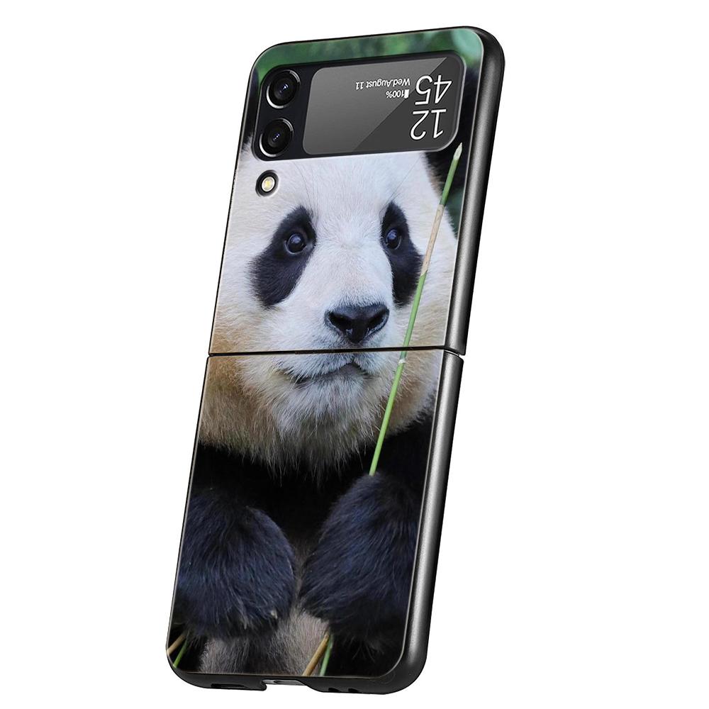 Panda Phone Case For Samsung Galaxy Z Flip 3 4 5 6 7 Hard Black Folding PC For Samsung Z Flip3 Flip4 Flip5 Cover