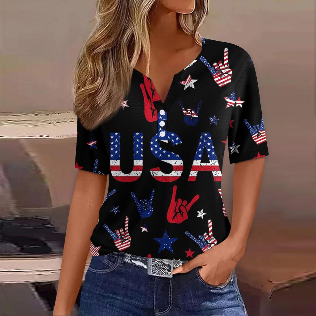 Women's T Shirt Tee Print Button Short Sleeve Daily Weekend Fashion Basic V- Neck Regular Top