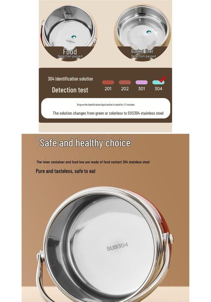 304 Stainless Steel Double-Layer Vacuum Bento Box with 8-Hour Heat Retention and Lifting Handle for Office Workers and Students