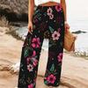 Pantaloni Larghi Estivi da Donna per la Spiaggia Stampa Floreale Vita Alta Elastica Vestibilità Larga Casual da Vacanza Pantaloni Palazzo